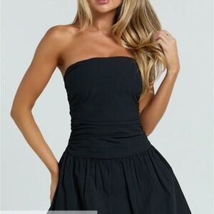 Showpo Strapless Black Ruched Bodice Dress